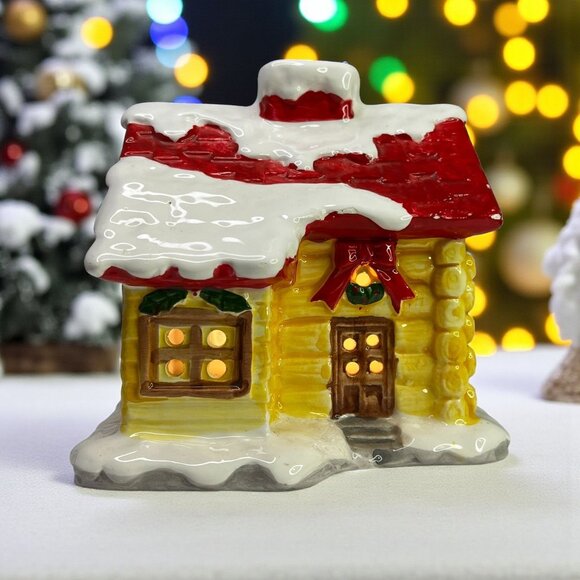 Small Log Cabin Christmas Village Lighted Building (No Box) - Picture 1 of 12